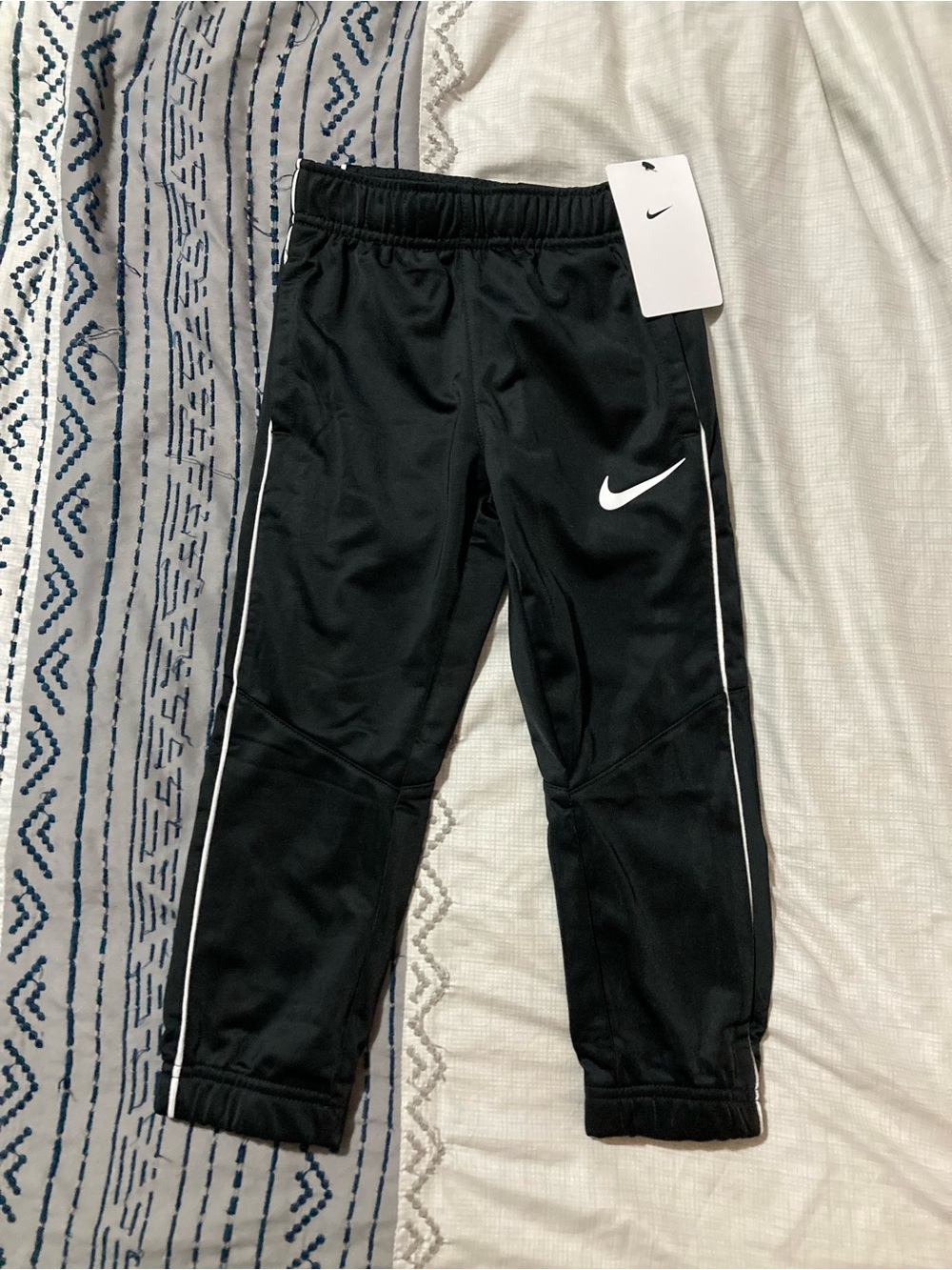 NWT Nike Black Kids Joggers with White Swoosh & Side Piping Sz XS